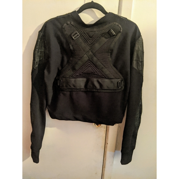 FINAL PRICE Unique Black Leather Sweatshirt S/M One of a Kind - Picture 4 of 6